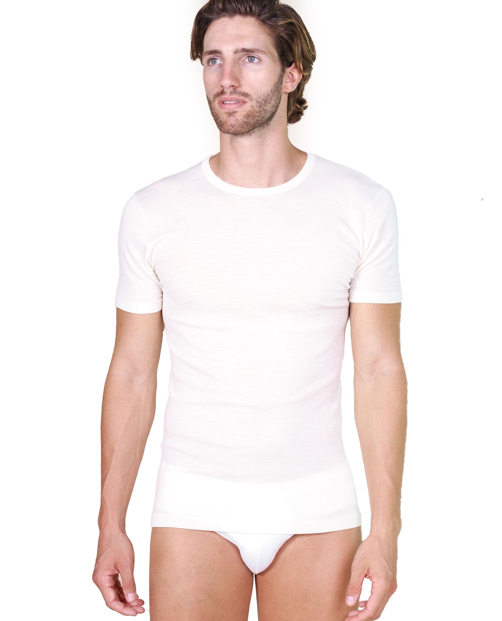 EGI Luxury Wool Silk Men's Short Sleeve T-Shirt. Proudly Made in Italy (456)