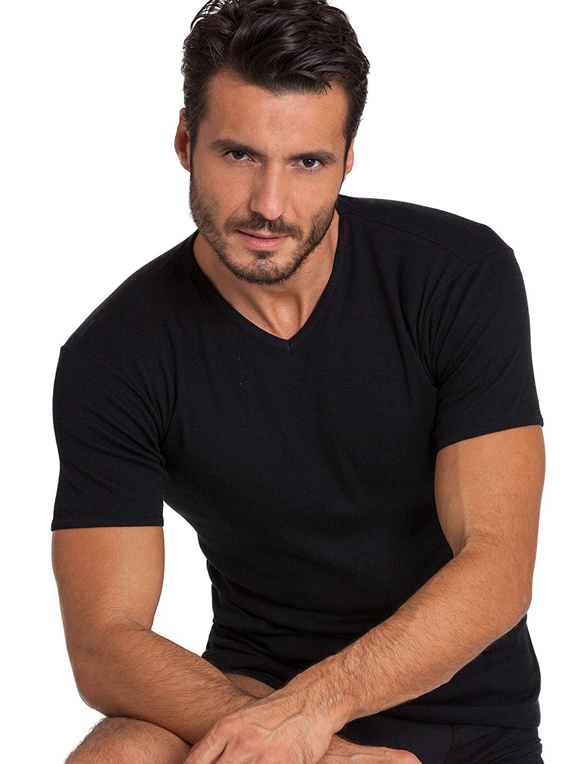 BASIC COTTON Free Spirit Premium Quality Brushed Cotton Men's V-Neck T-Shirt Made in Italy