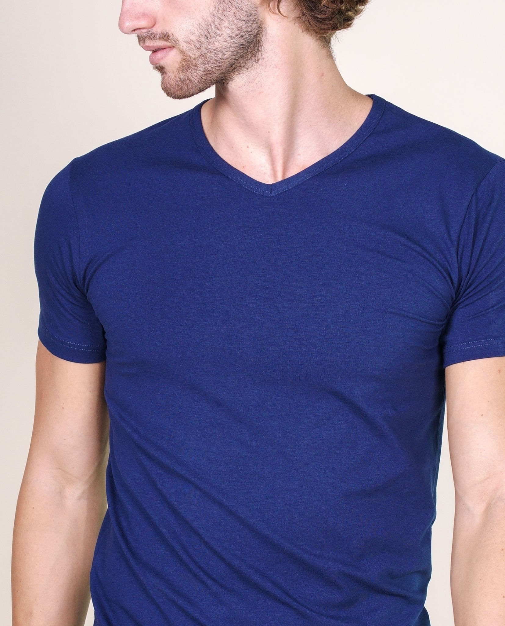 BASIC COTTON Free Spirit Premium Quality Cotton Men's V - Neck T-Shirt Proudly Made in Italy (985)